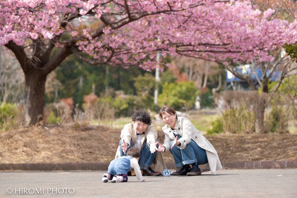 河津桜咲く公園で1歳のお誕生日記念フォト
