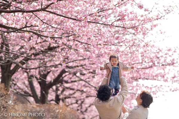 河津桜咲く公園で1歳のお誕生日記念フォト